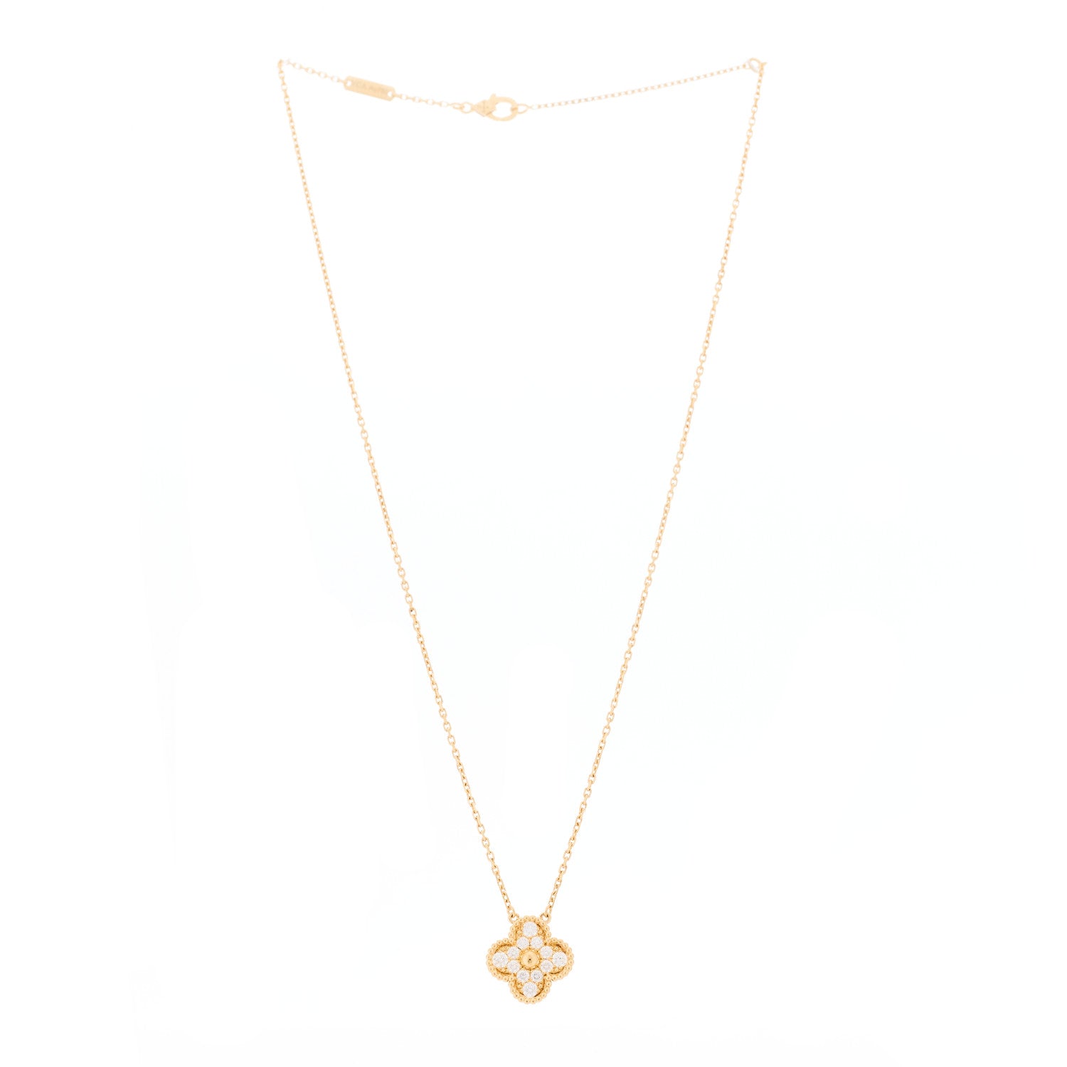 Van Cleef & Arpels 18K Yellow Gold Diamond Vintage Alhambra Pendant Necklace 3 of 6