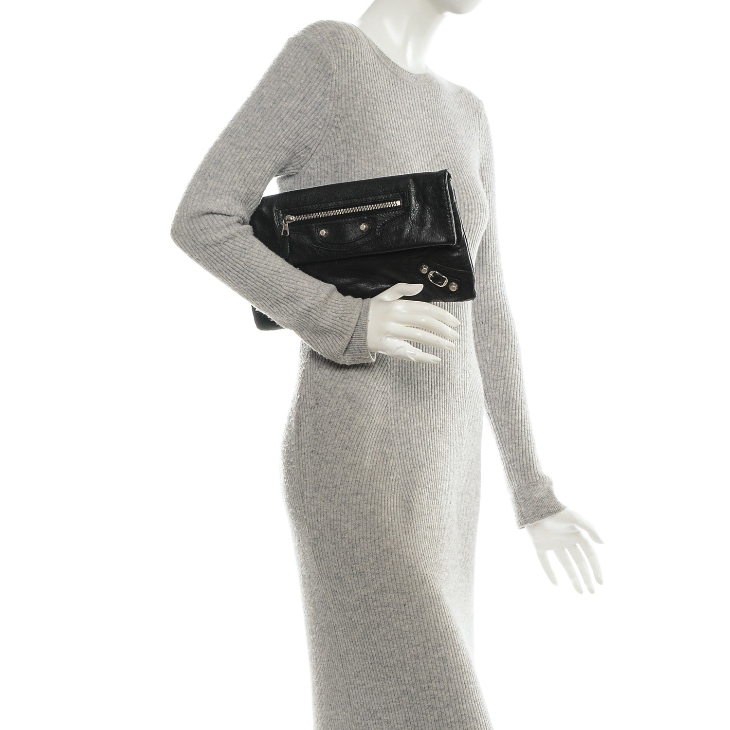 Balenciaga Agneau Giant 12 Silver Hardware Envelope Clutch Black 2 of 7