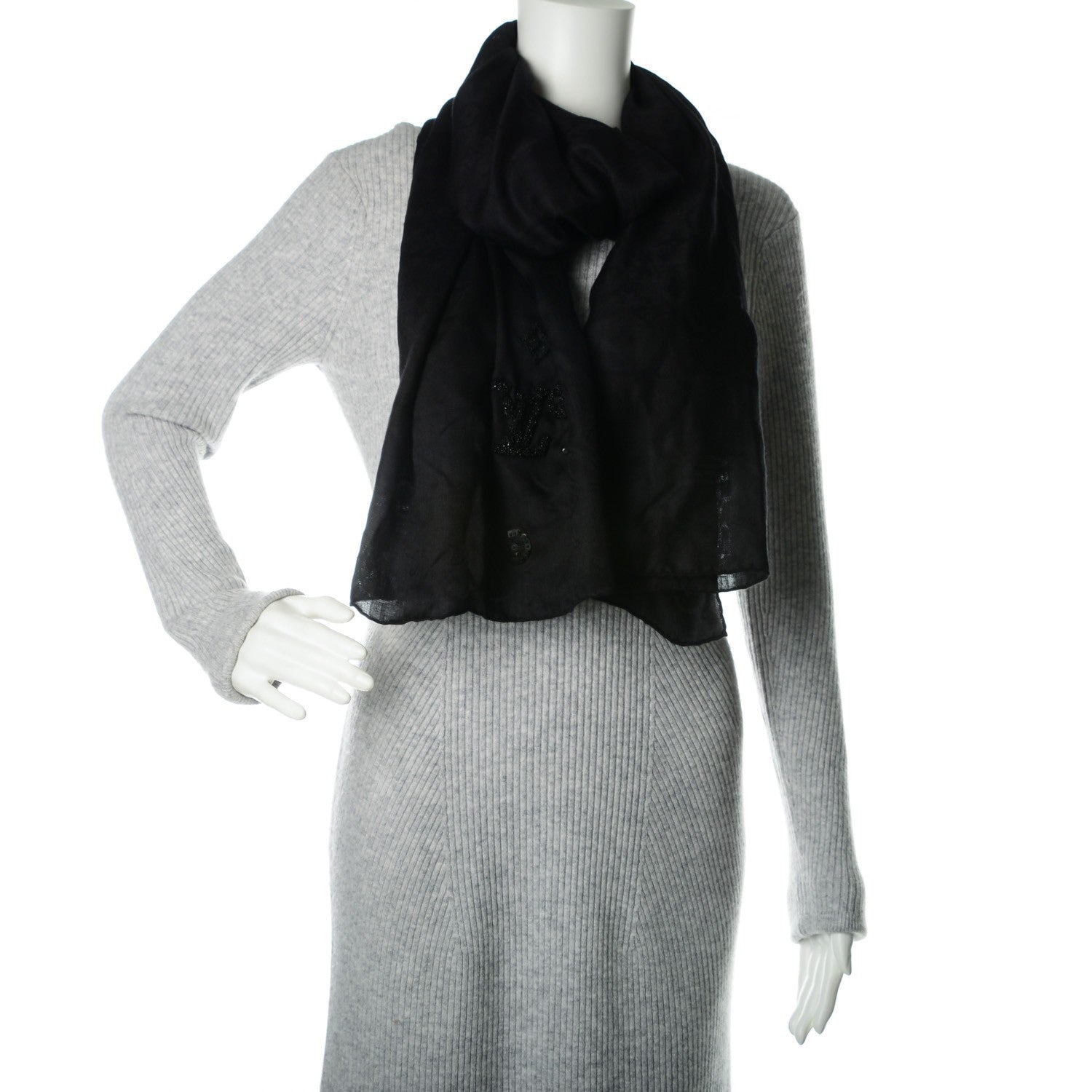 Louis Vuitton Cashmere Silk Sequin Scarf Black 2 of 5