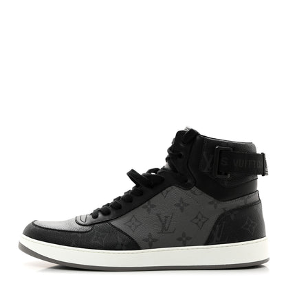 Louis Vuitton Calfskin Monogram Eclipse Mens Rivoli High Top Sneakers 10 10 Black Grey 1 of 8