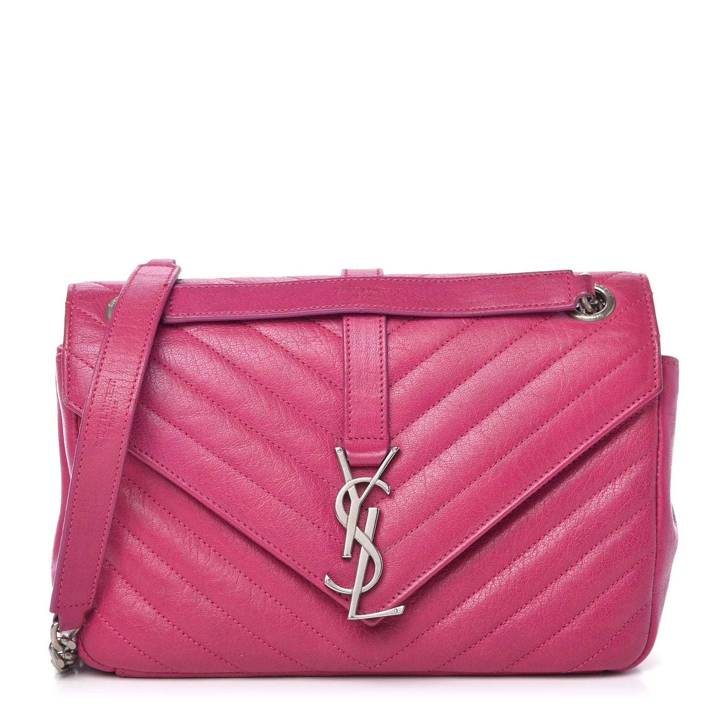 Sheepskin Matelasse Chevron Medium Monogram Chain Bag Electric Pink
