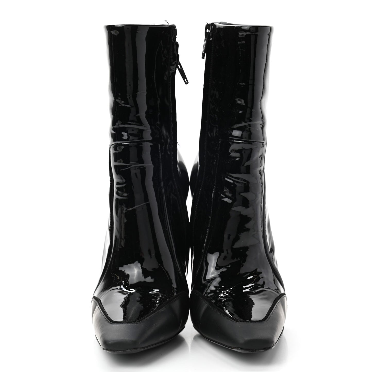 Patent Calfskin Scuba Wedge Ankle Boots 35 Black Gray