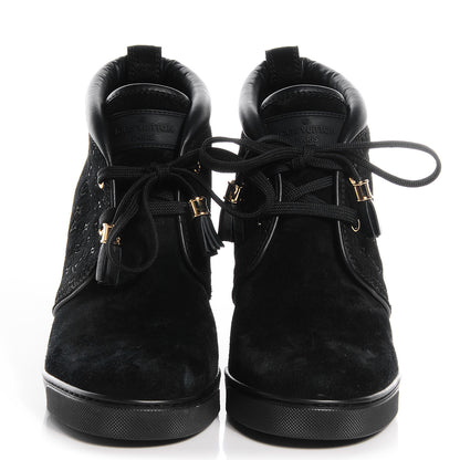 Louis Vuitton Monogram Suede Black Wedge 38.5 2 of 7