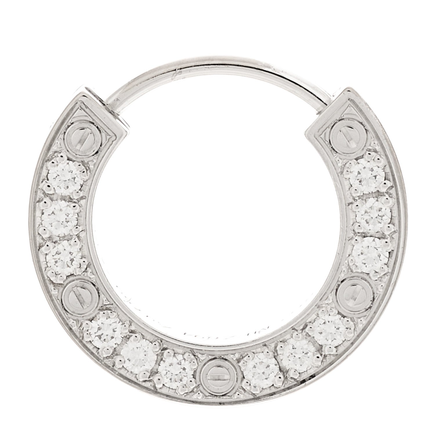 Cartier 18K White Gold Diamond Pave Single LOVE Hoop Earring 1 of 5