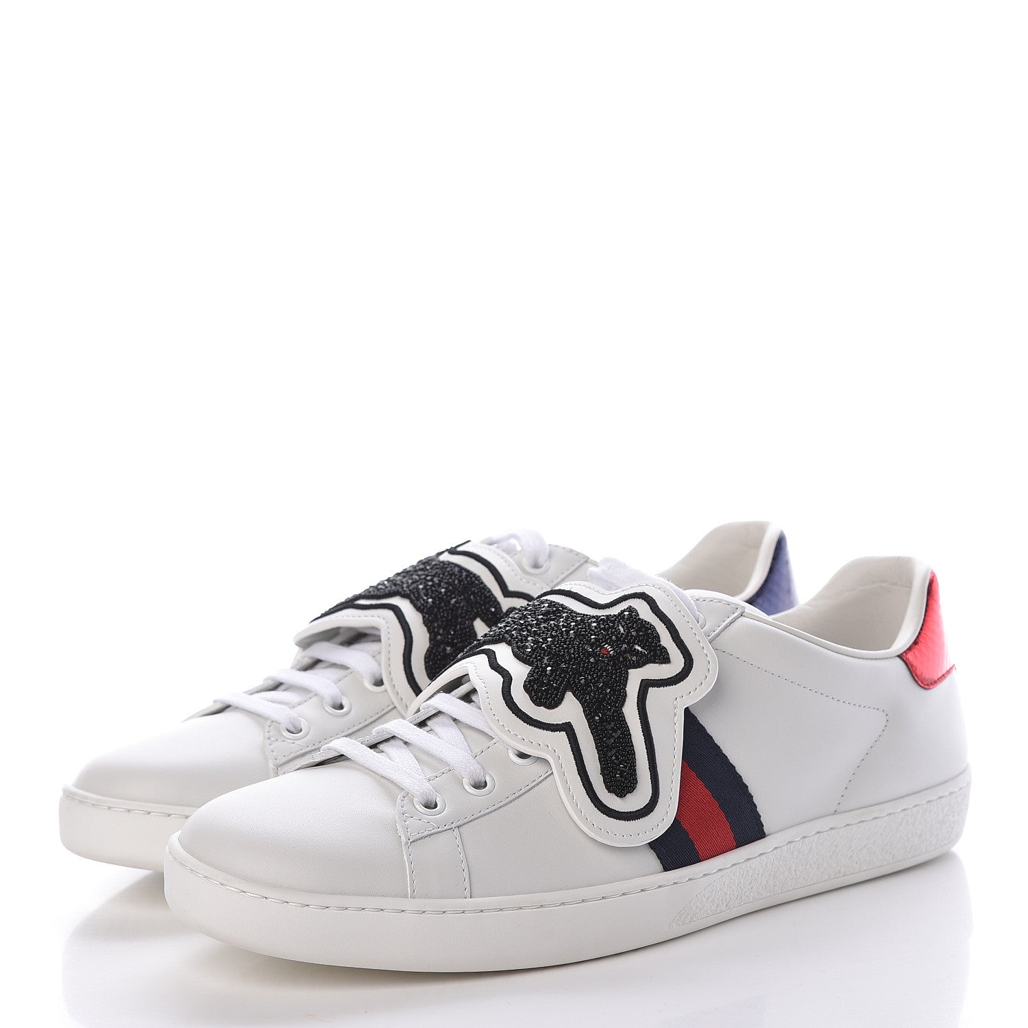 Gucci Calfskin Ayers Crystal Panther Embroidered Womens Ace Sneakers 41 3 of 8
