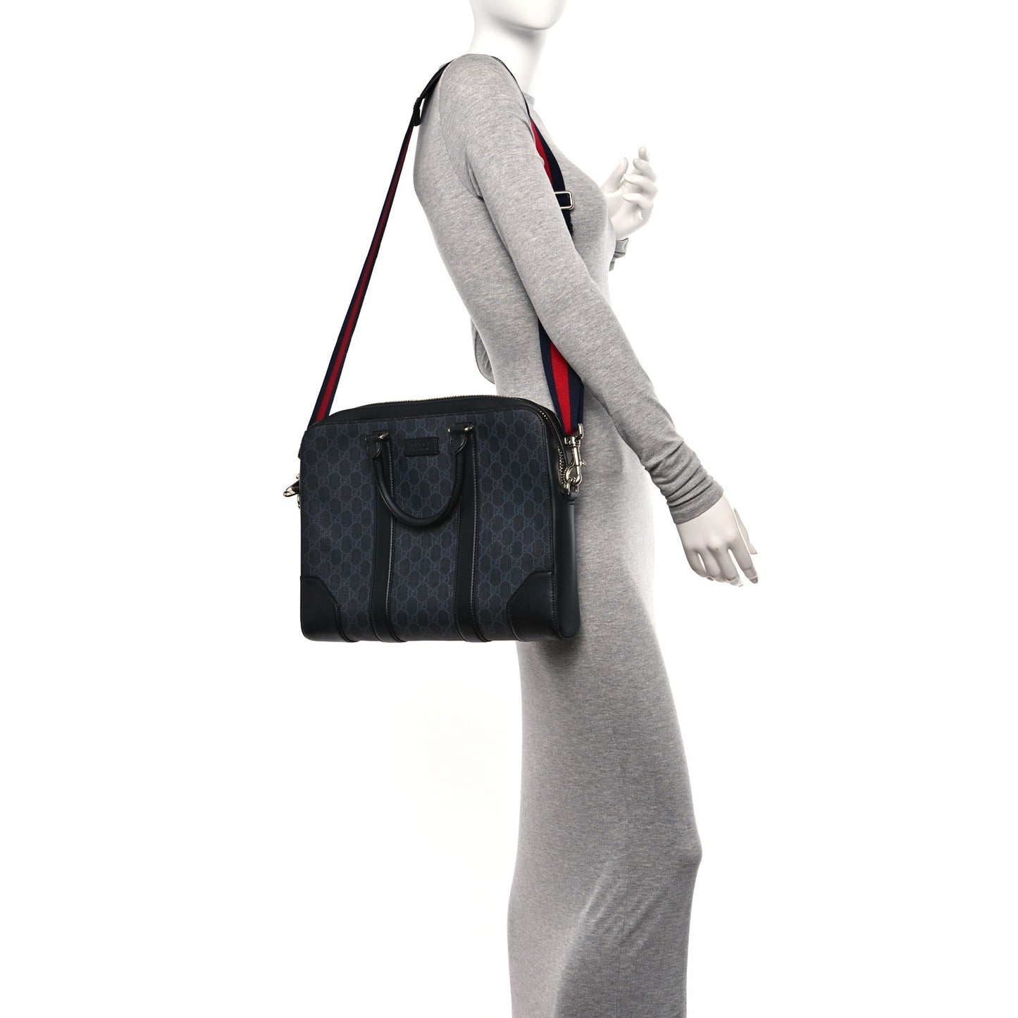 GG Supreme Monogram Appia Calfskin Web Briefcase Black
