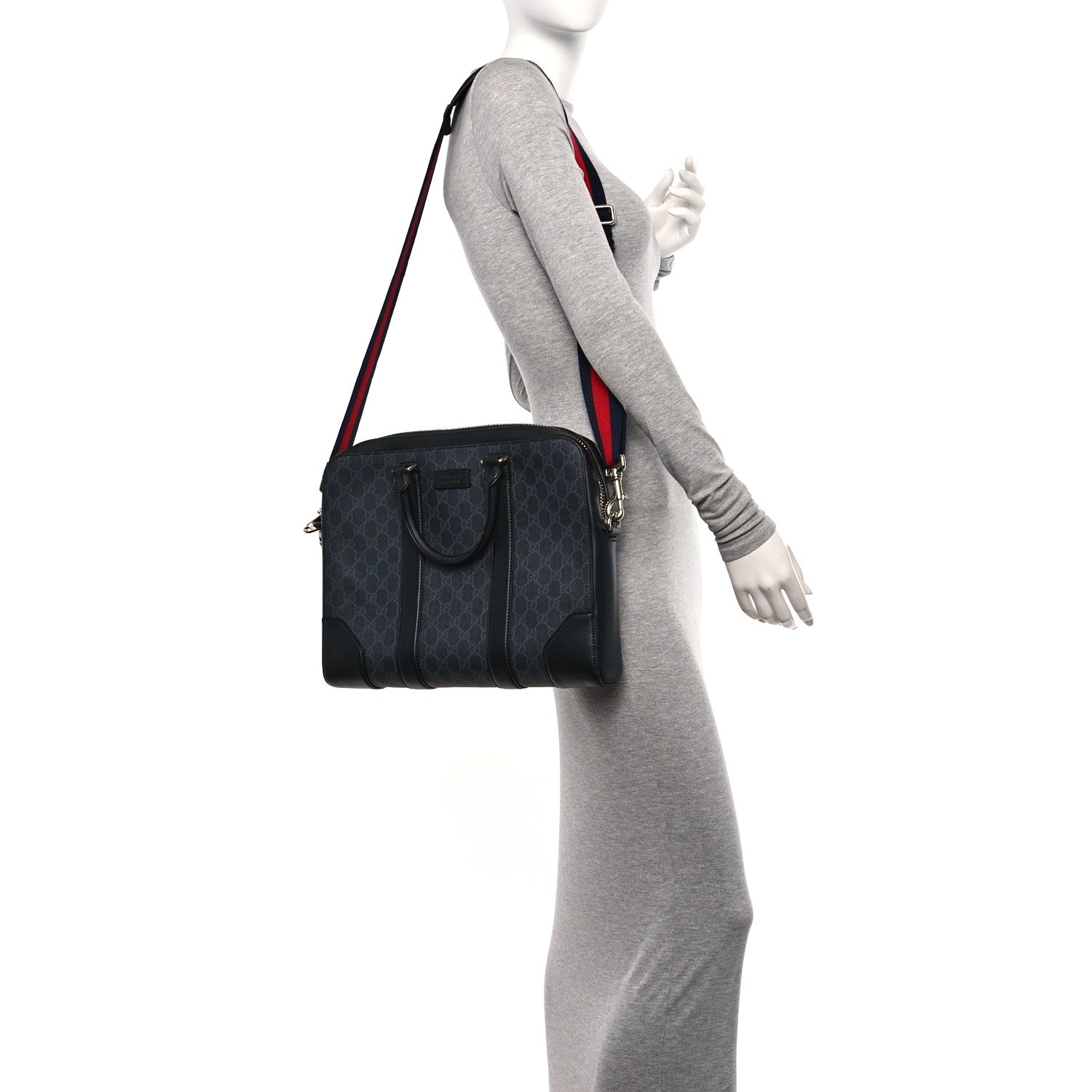 Gucci GG Supreme Monogram Appia Calfskin Web Briefcase Black 2 of 11