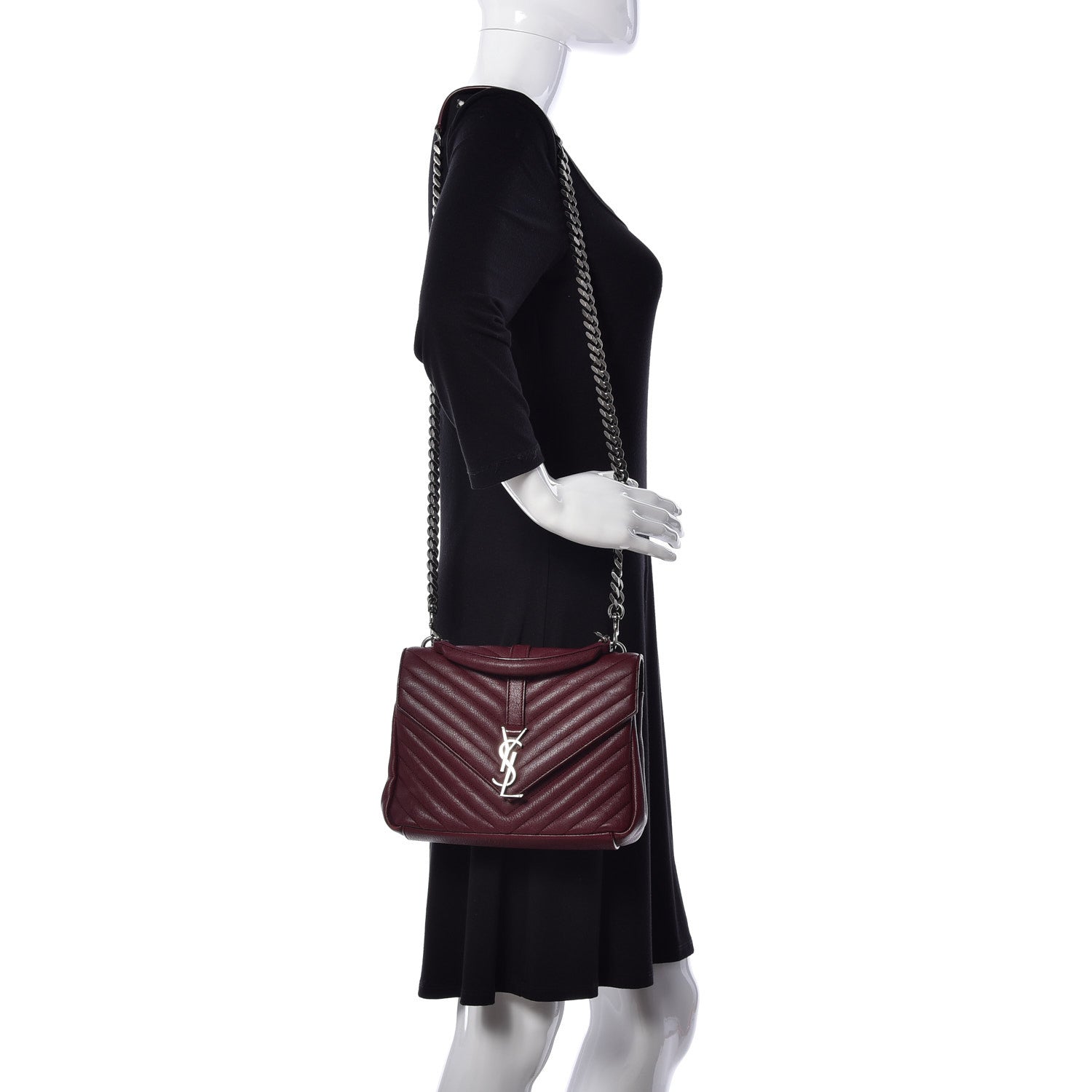Saint Laurent Sheepskin Matelasse Chevron Monogram Medium College Bag Rouge Legion 2 of 10