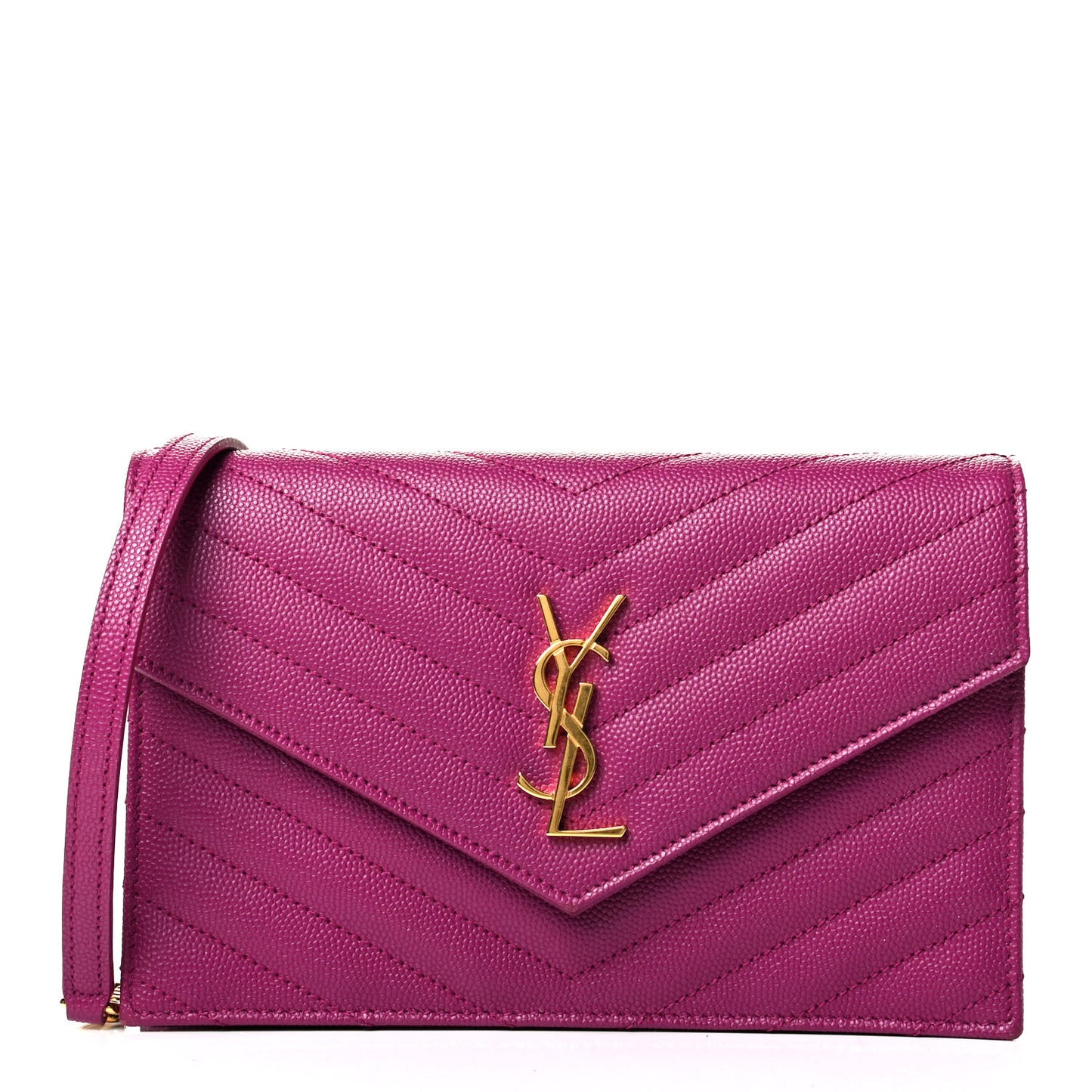 Grain De Poudre Matelasse Chevron Monogram Envelope Chain Wallet Dark Grape