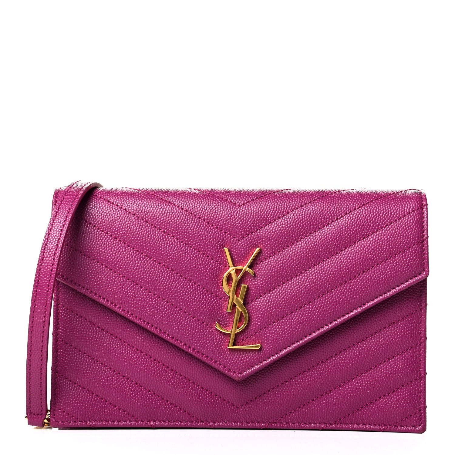 Saint Laurent Grain De Poudre Matelasse Chevron Monogram Envelope Chain Wallet Dark Grape 1 of 6