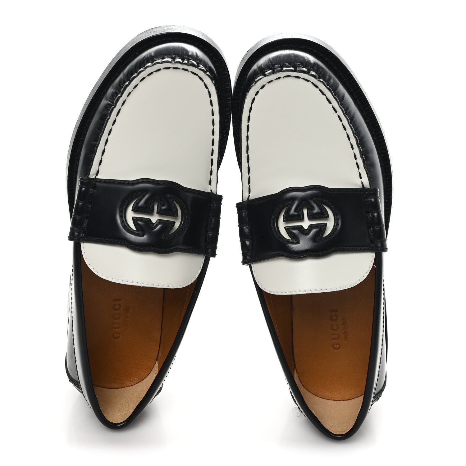 Gucci Millennial Ribot Cut Out Interlocking G Loafers 36 Black White 2 of 10