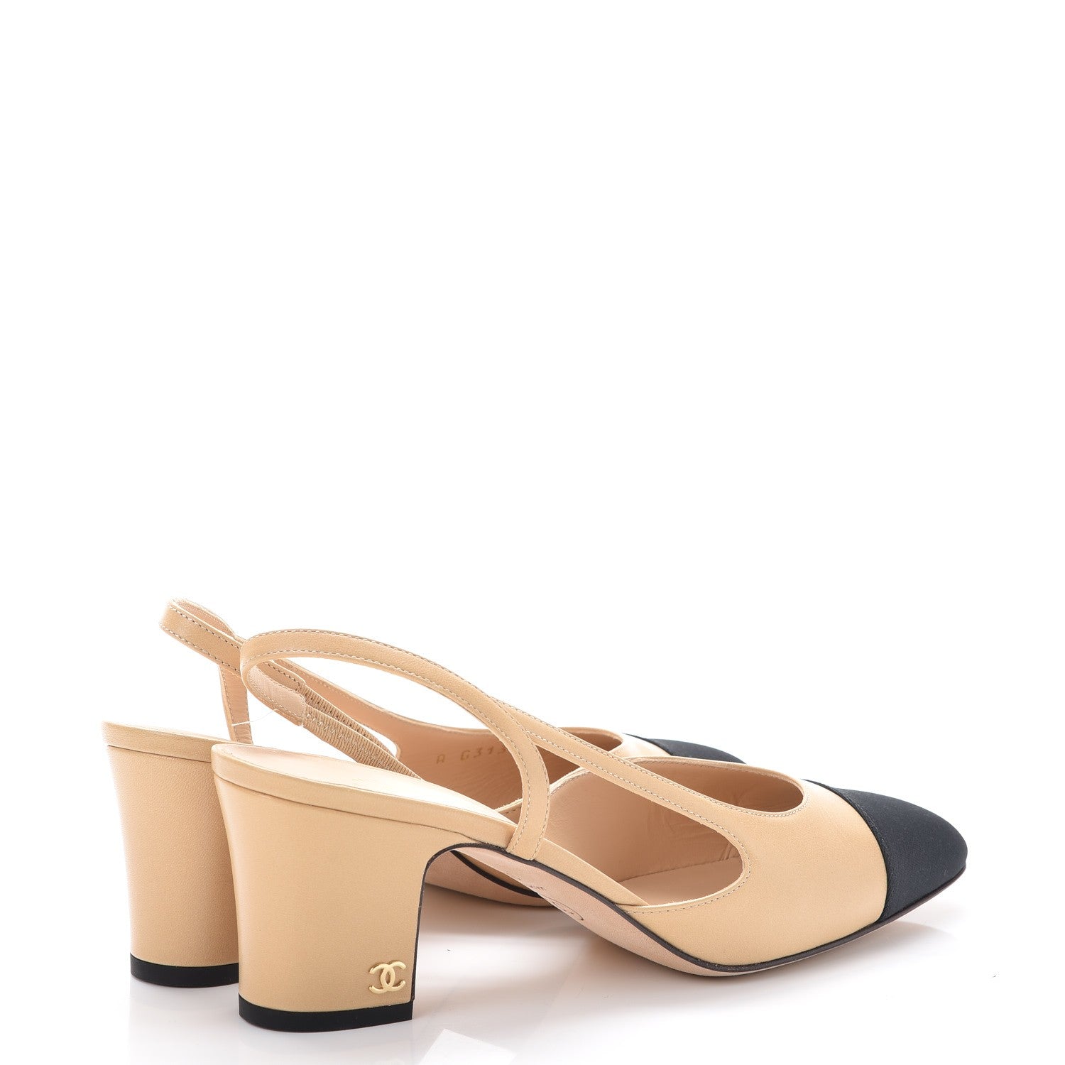 Chanel Lambskin Grosgrain Cap Toe CC Slingback Pumps 38.5 Beige Black 4 of 10