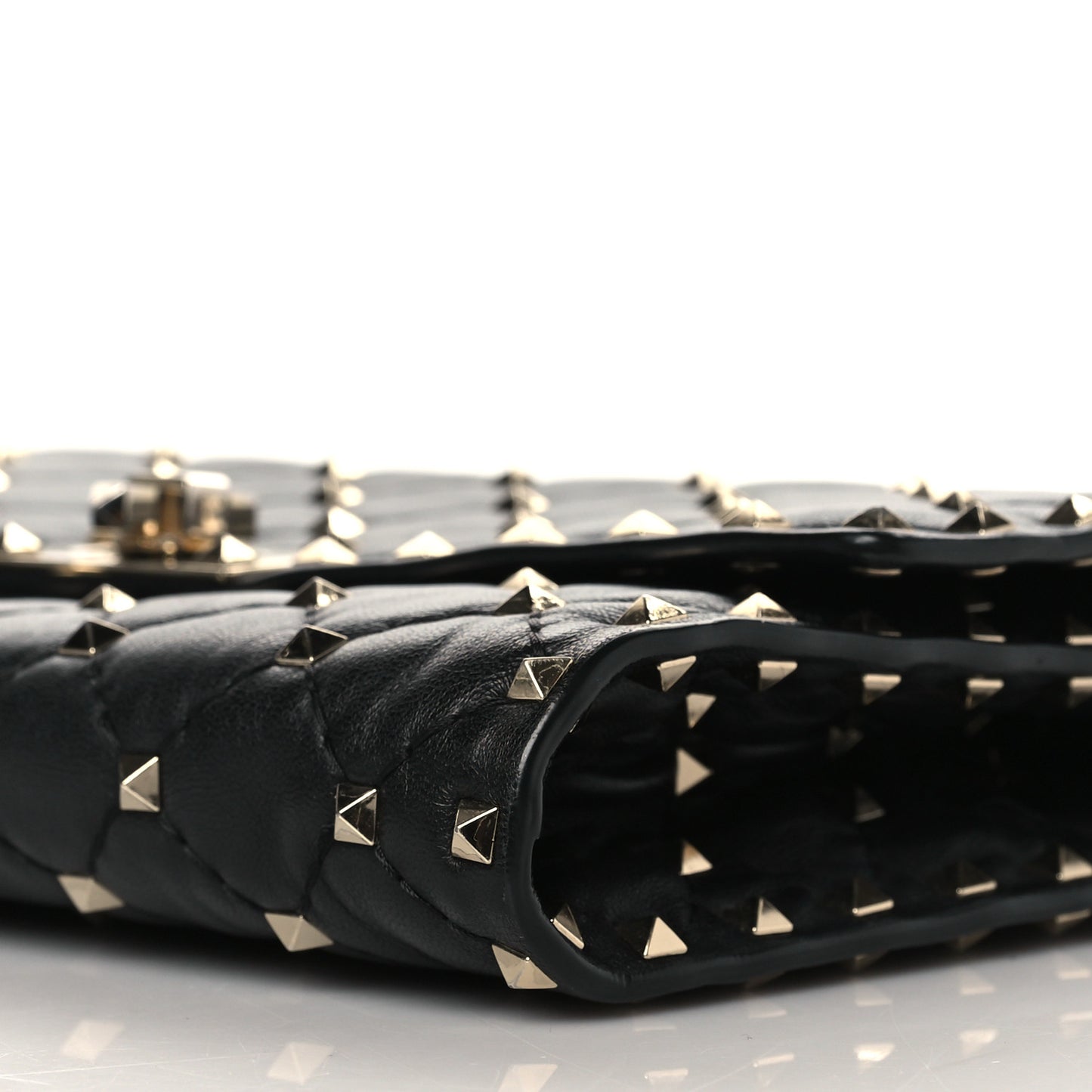 Lambskin Rockstud Spike Wallet on Chain Black