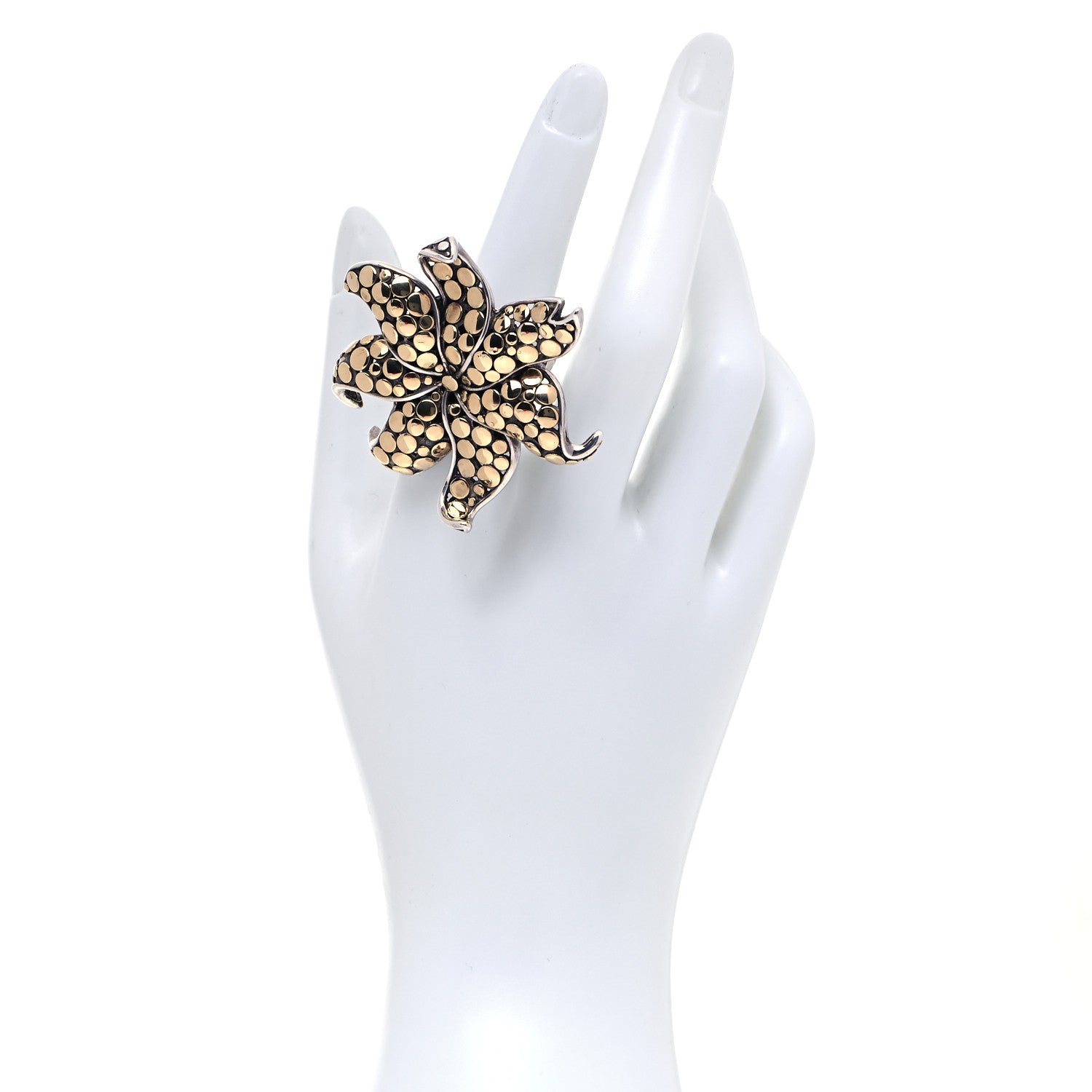 John Hardy Sterling Silver 18K Yellow Gold Dot Ayu Frangipani Flower Ring 54 7 2 of 5