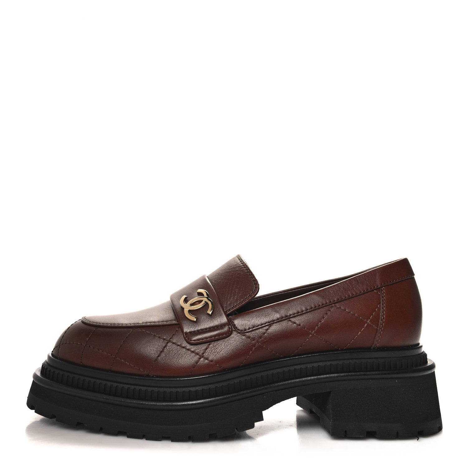 Chanel Calfskin Quilted CC Mocassin Loafers 36.5 Brown 1 of 9