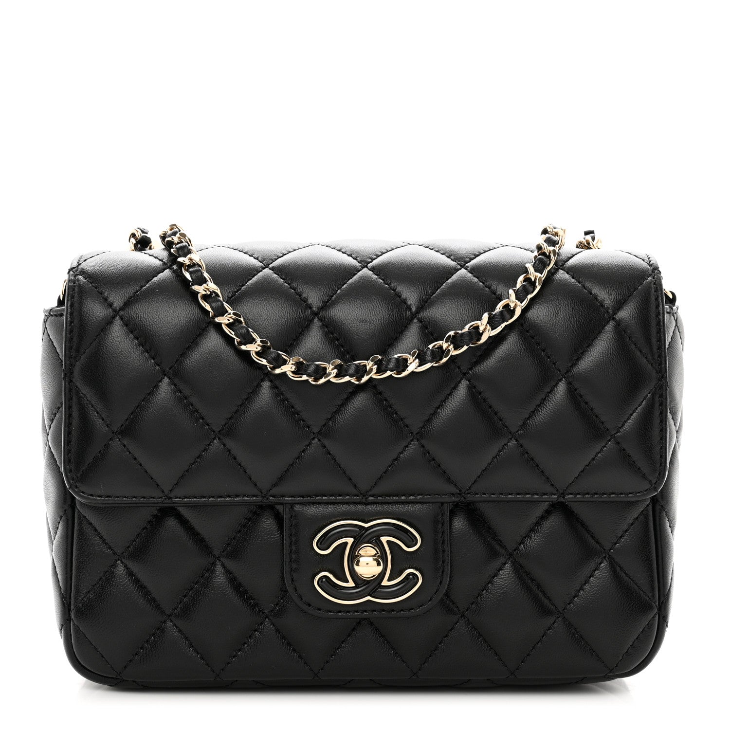 Chanel Lambskin Resin Quilted Mini Heart Square Flap Black 1 of 10