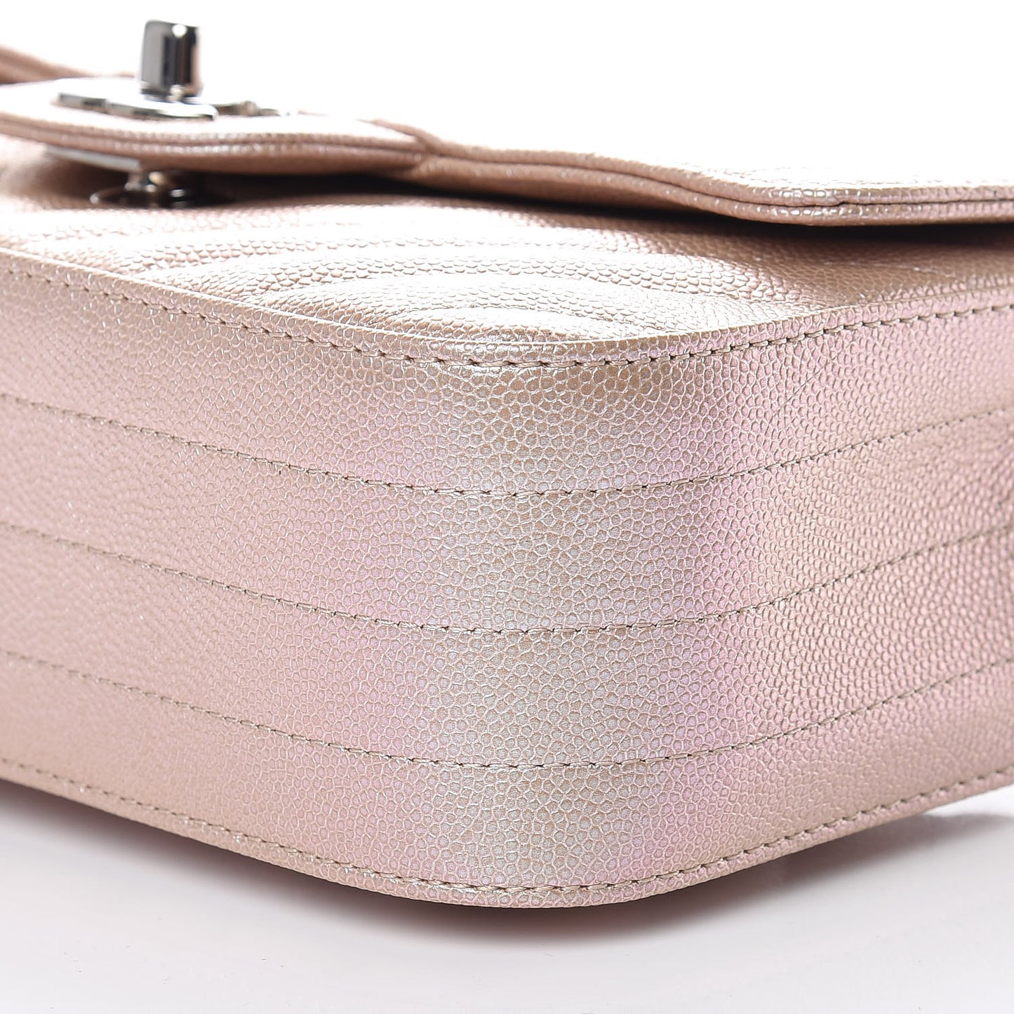 Iridescent Caviar Chevron Quilted Mini Rectangular Flap Light Gold