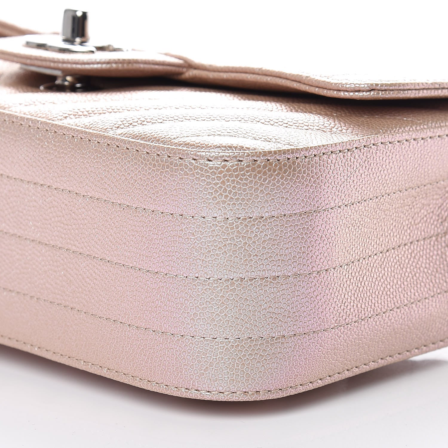 Chanel Iridescent Caviar Chevron Quilted Mini Rectangular Flap Light Gold 9 of 11