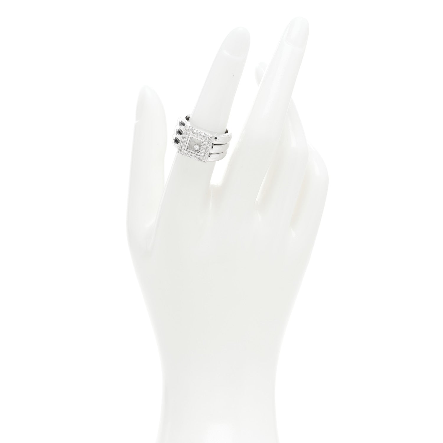 Chopard 18K White Gold Diamond Happy Diamond Square Pave Ring 52 6 2 of 4