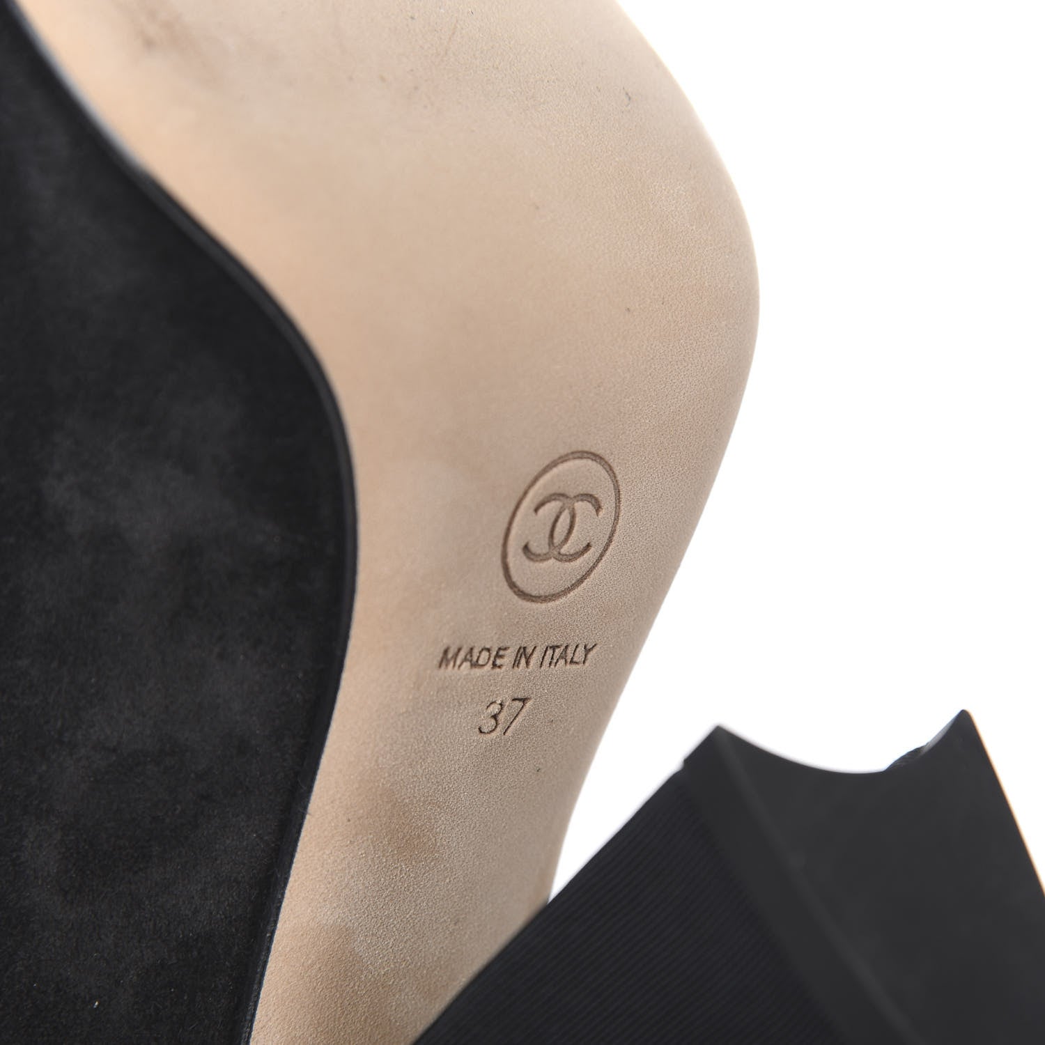 Chanel Suede Grosgrain Pearl CC Cap Toe Pump 37 Black 8 of 11