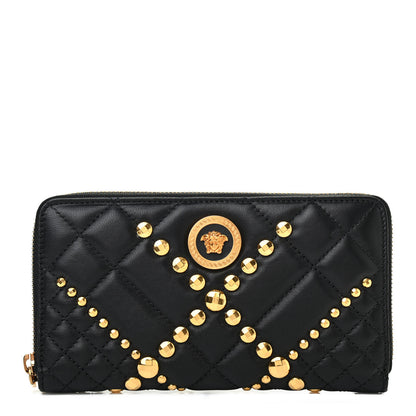 Versace Nappa Quilted Icon Studded Zip Around Wallet Black 1 of 5