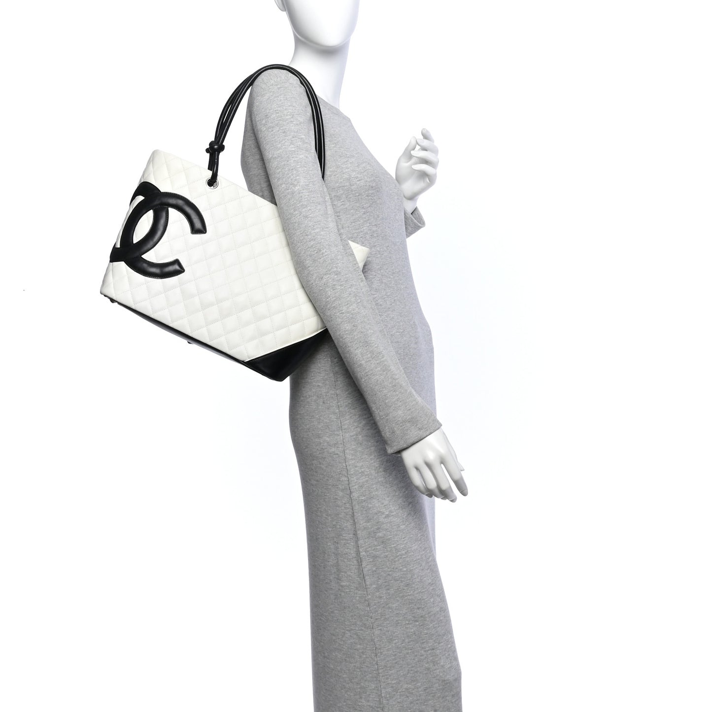 Calfskin Quilted Large Cambon Tote White Black