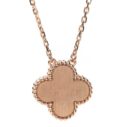 Van Cleef & Arpels 18K Rose Gold Diamond Pink Porcelain Vintage Alhambra Pendant Necklace 7 of 7
