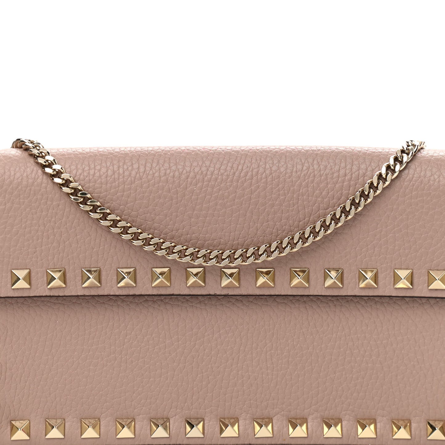 Pebbled Calfskin Rockstud Flap Wallet On Chain Poudre