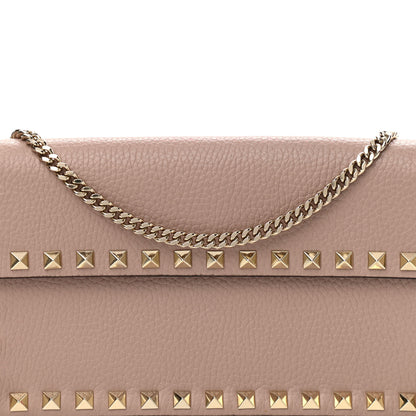 Valentino Garavani Pebbled Calfskin Rockstud Flap Wallet On Chain Poudre 6 of 9