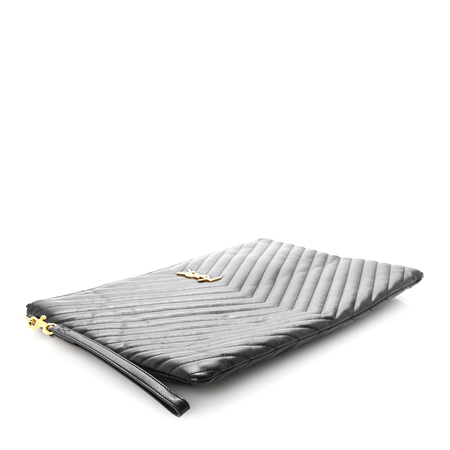 Saint Laurent Calfskin Matelasse Chevron Monogram Document Holder Black 4 of 7