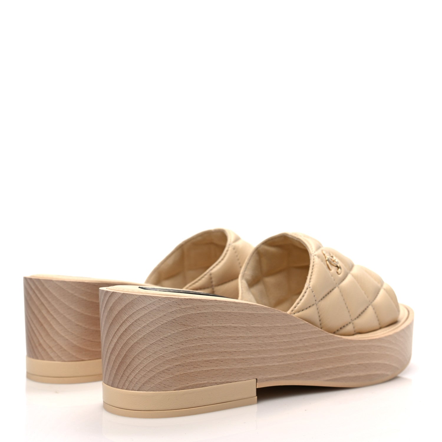 Chanel Lambskin Quilted CC Slip On Platform Sandals 39 Beige 4 of 9
