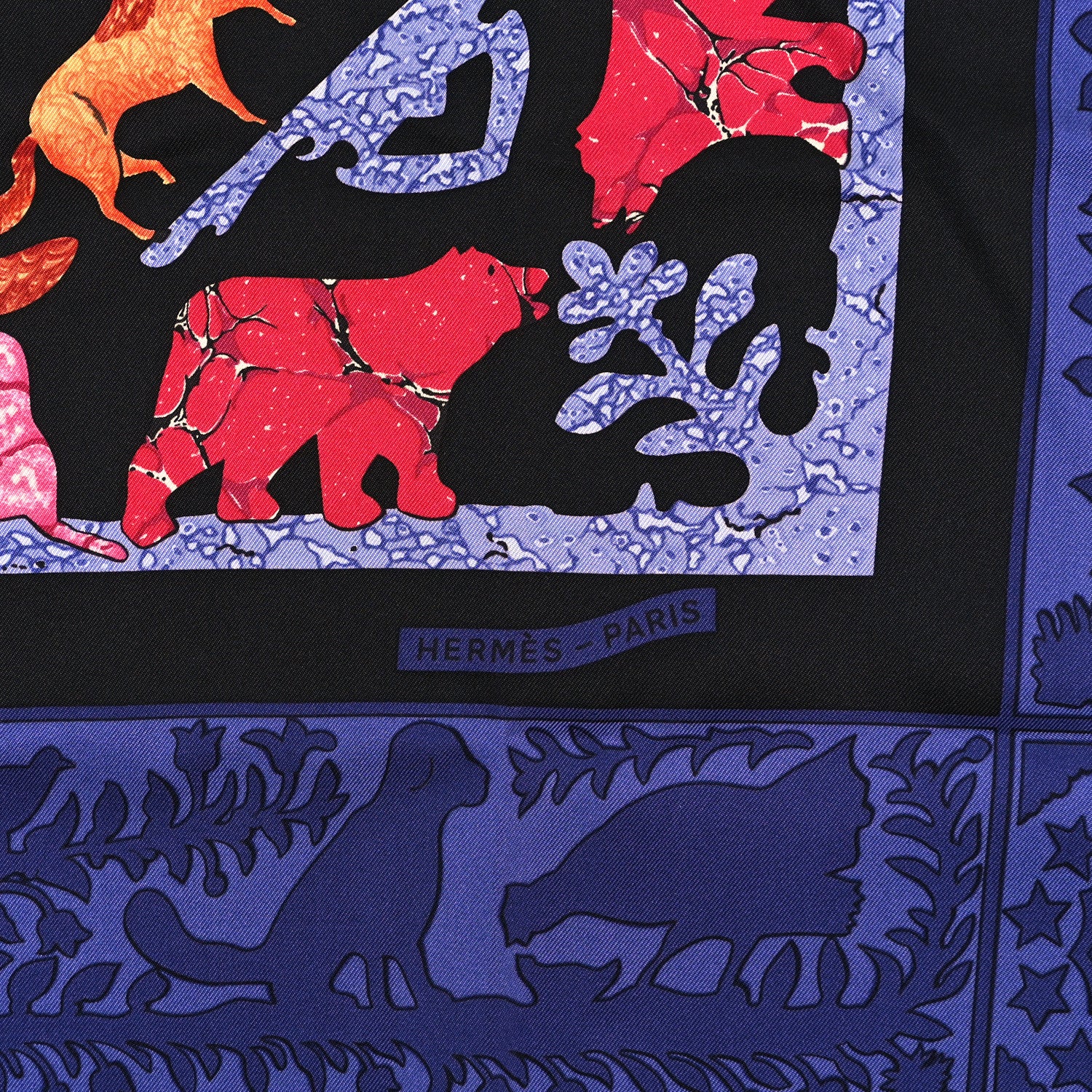 Hermes Silk Early America Scarf 90 Noir Bleu Nuit Rouge 2 of 4