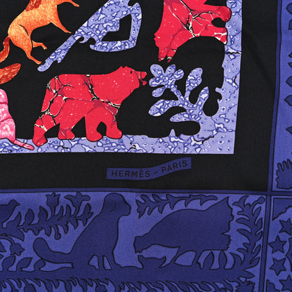 Hermes Silk Early America Scarf 90 Noir Bleu Nuit Rouge 2 of 4