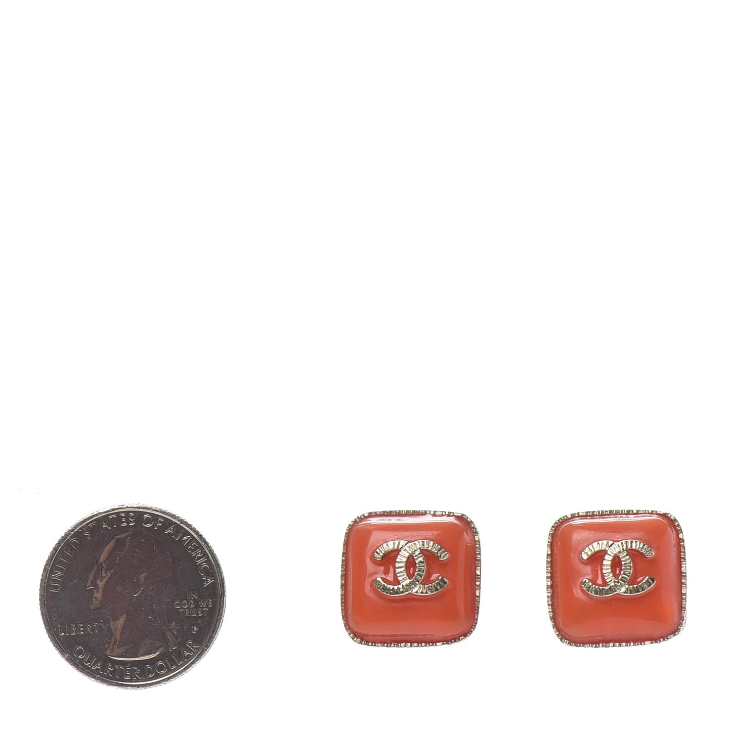 Enamel CC Square Earrings Coral Gold