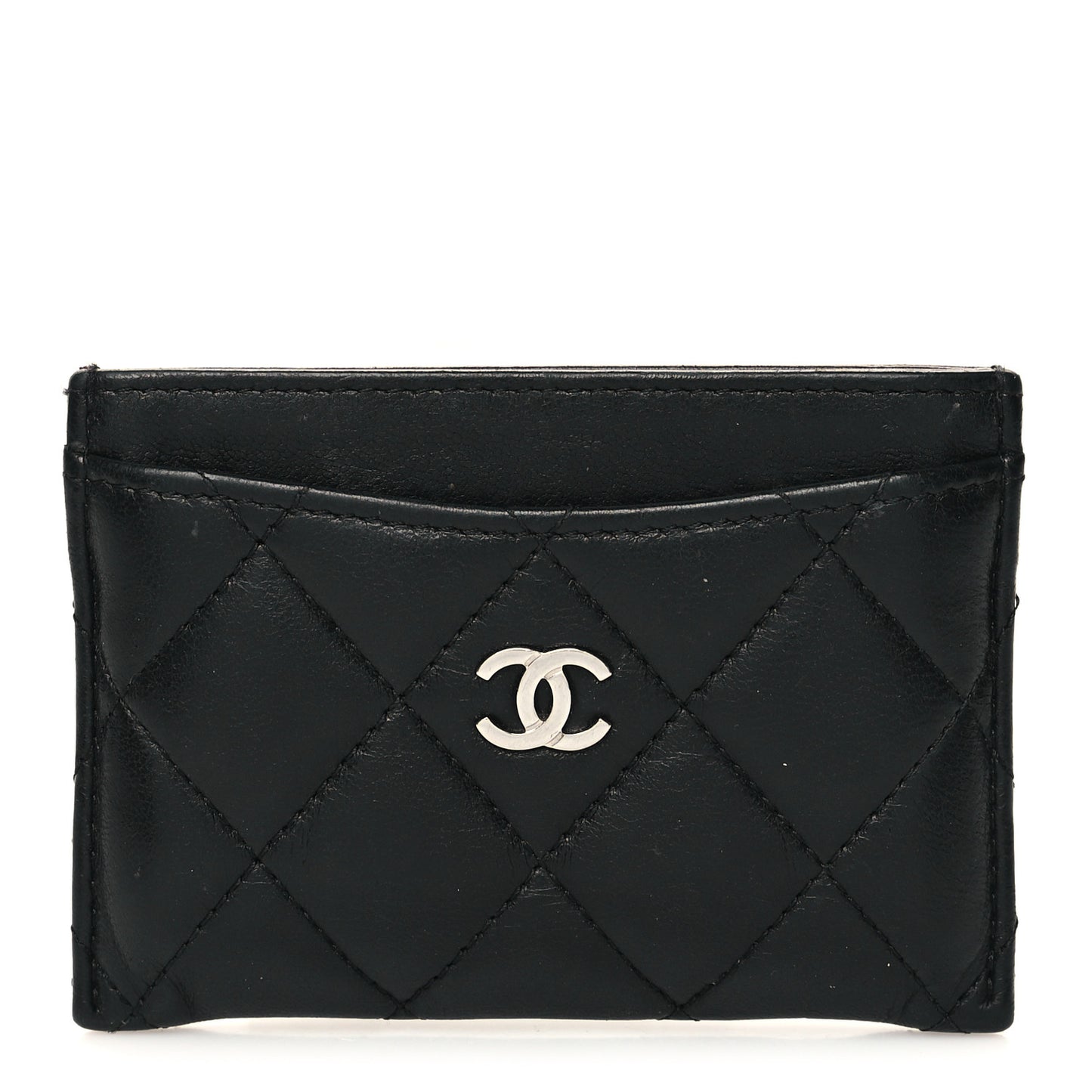 Lambskin Quilted Card Holder Black
