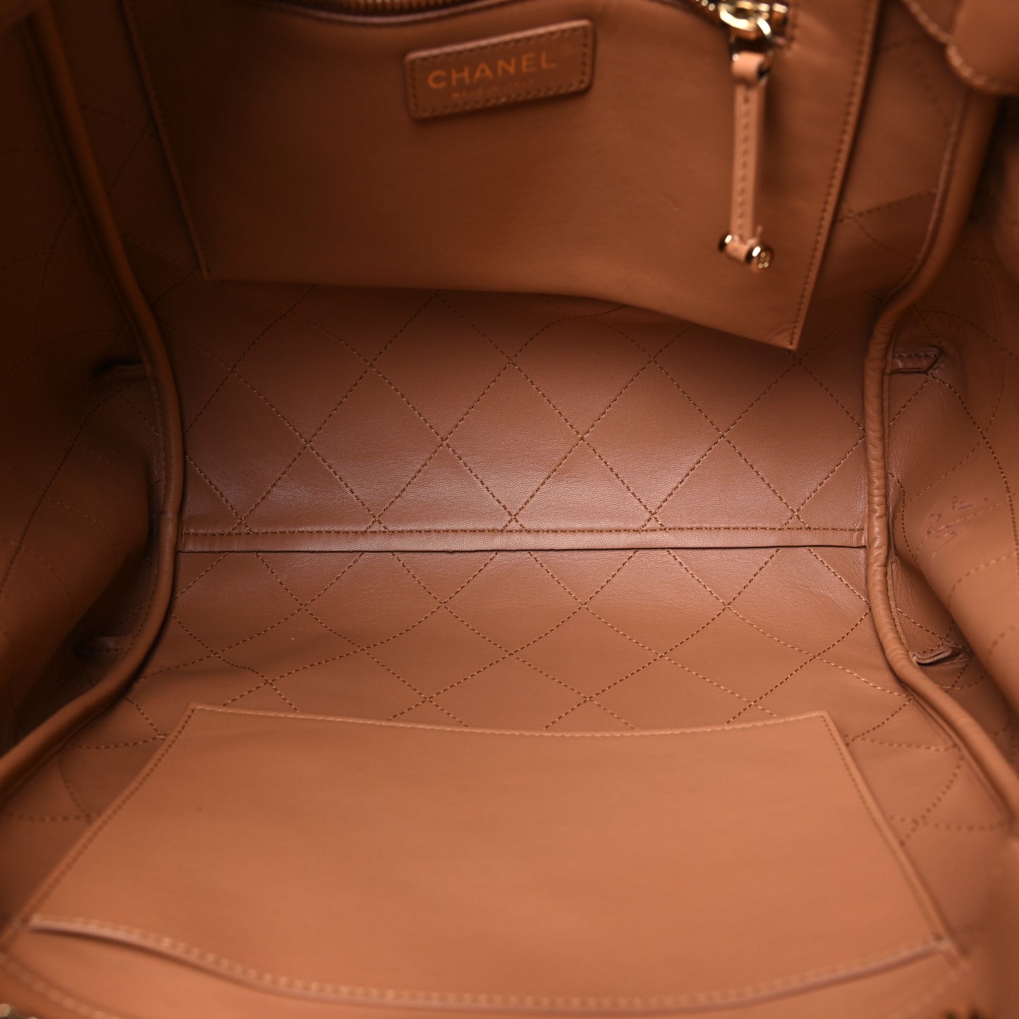 Calfskin Stitched Small Shopping Tote Brown