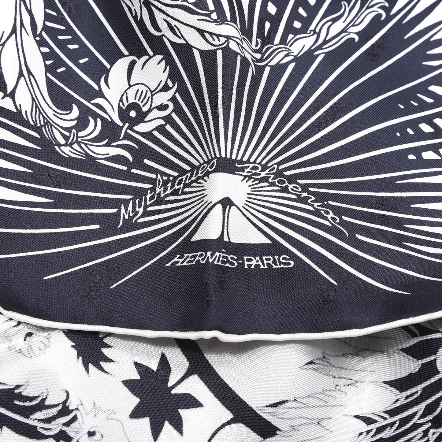 Silk Mythiques Phoenix Tattoo Scarf 70 Bleu Black White