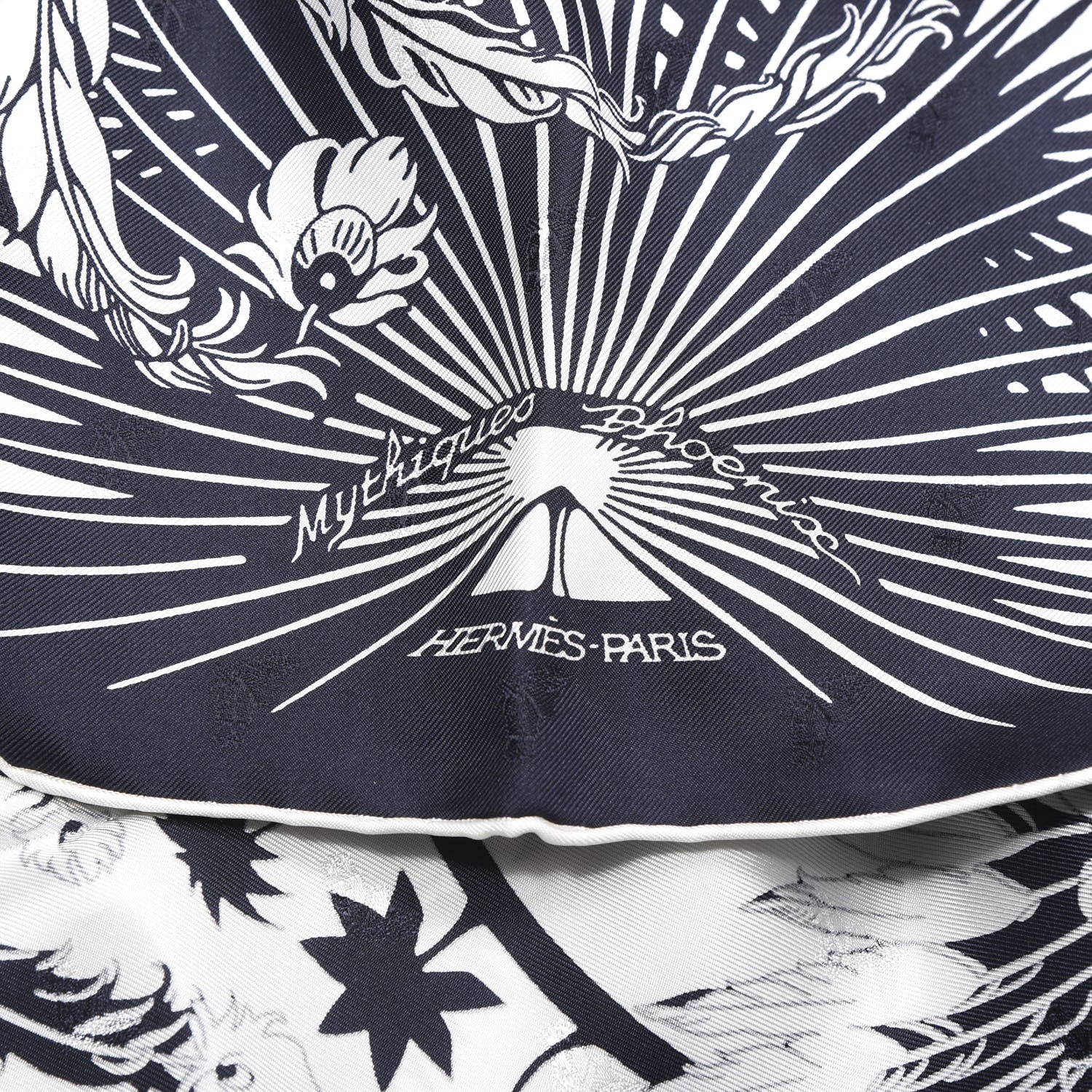 Hermes Silk Mythiques Phoenix Tattoo Scarf 70 Bleu Black White 2 of 4