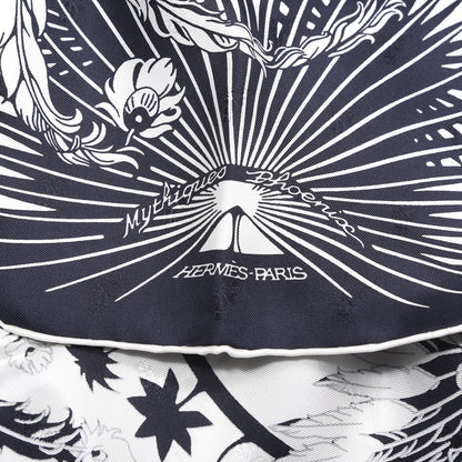 Hermes Silk Mythiques Phoenix Tattoo Scarf 70 Bleu Black White 2 of 4