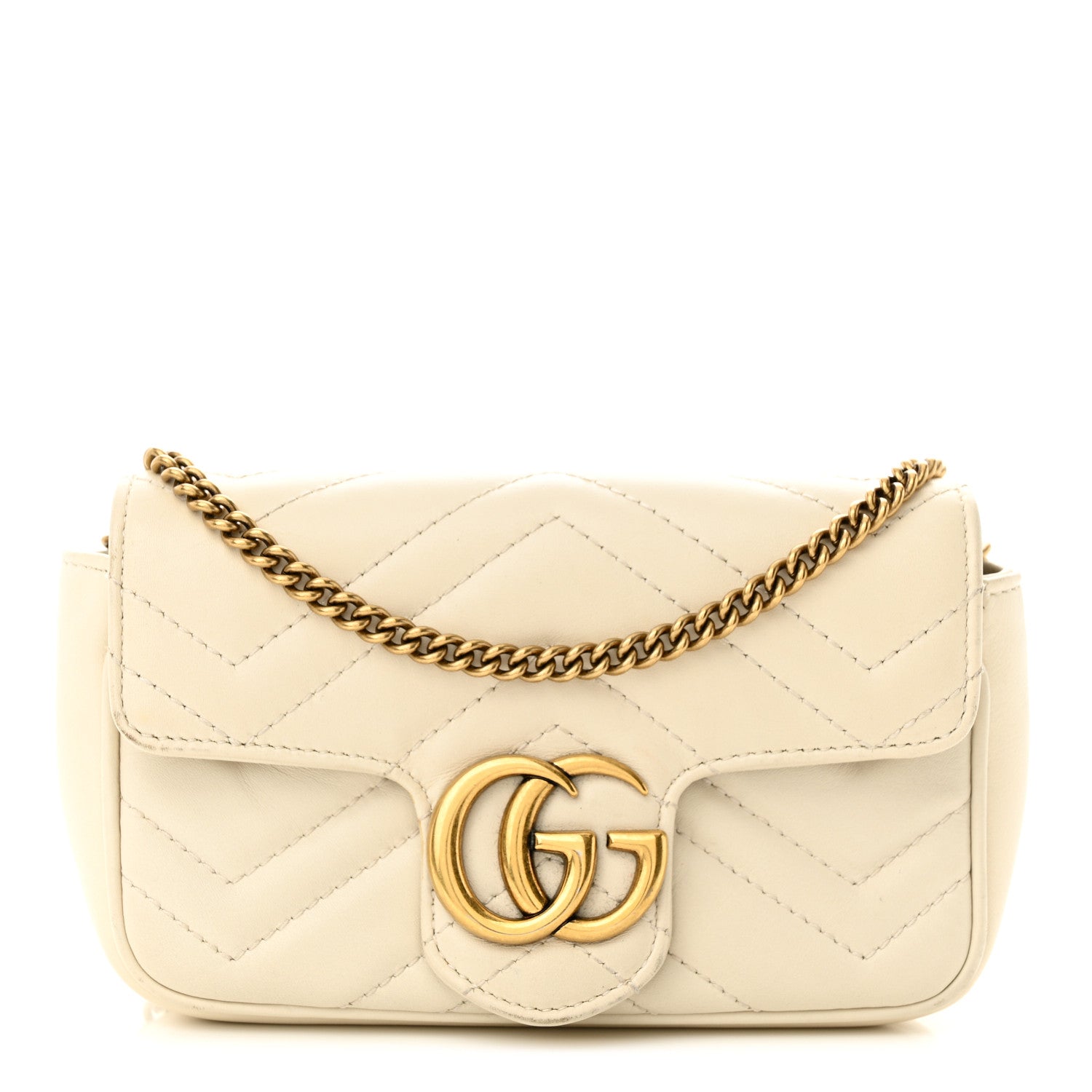 Gucci Calfskin Matelasse Super Mini GG Marmont Shoulder Bag White 1 of 14