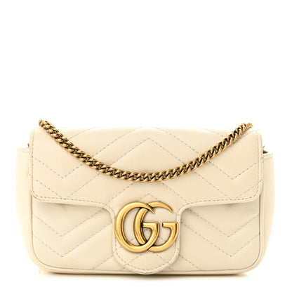 Gucci Calfskin Matelasse Super Mini GG Marmont Shoulder Bag White 1 of 14