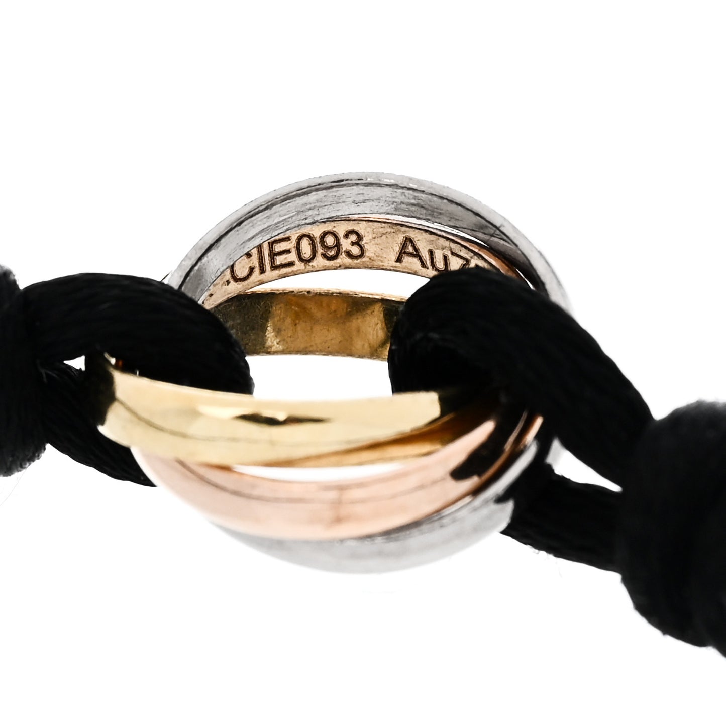 18K Pink Yellow White Gold Trinity Adjustable Cord Bracelet Black