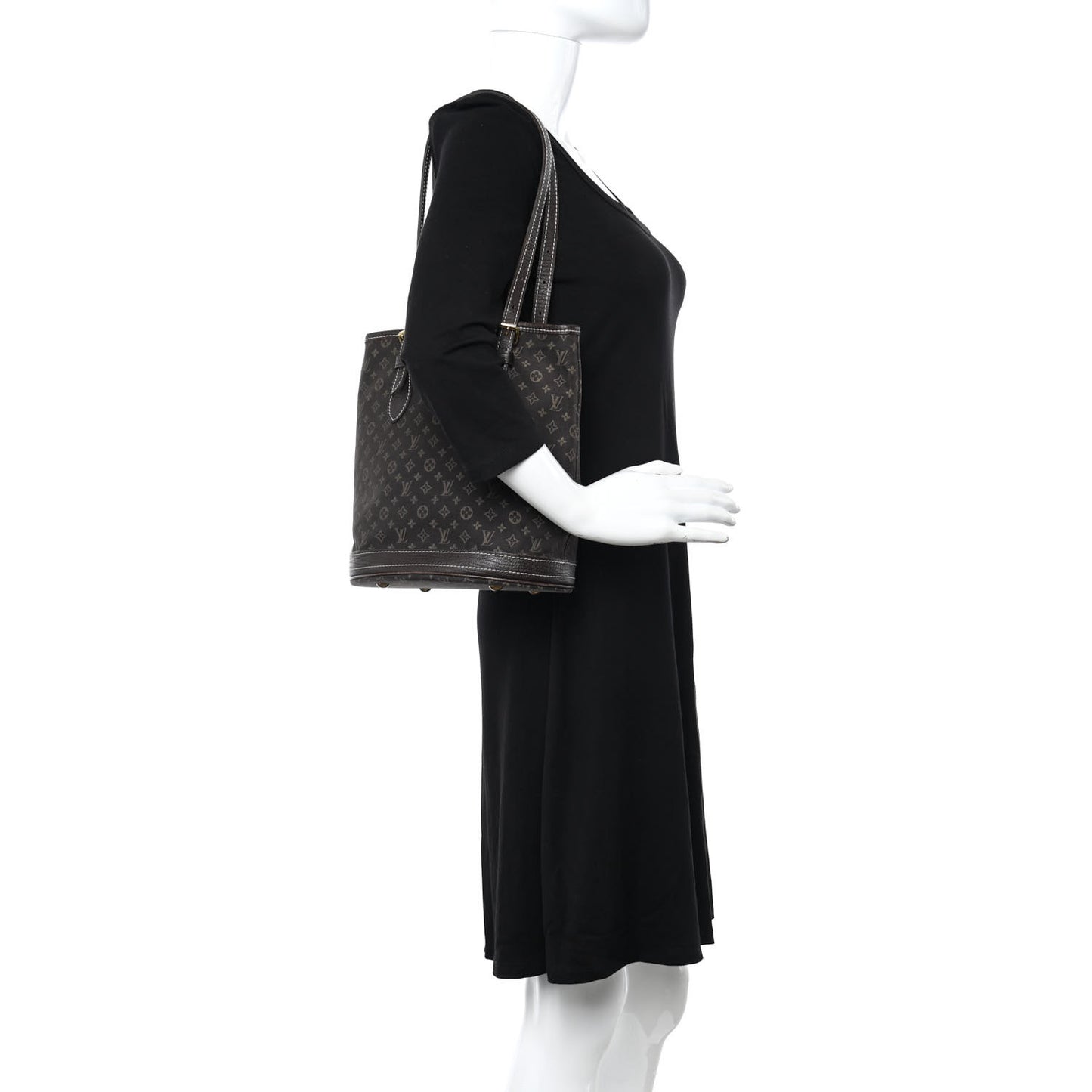 Mini Lin Monogram Bucket Bag Ebene