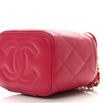 Chanel Lambskin Quilted Mini Top Handle Vanity Case With Chain Dark Pink 9 of 9