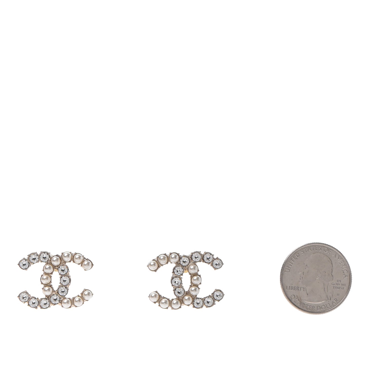 Crystal Pearl CC Dazzling Domino Earrings Gold
