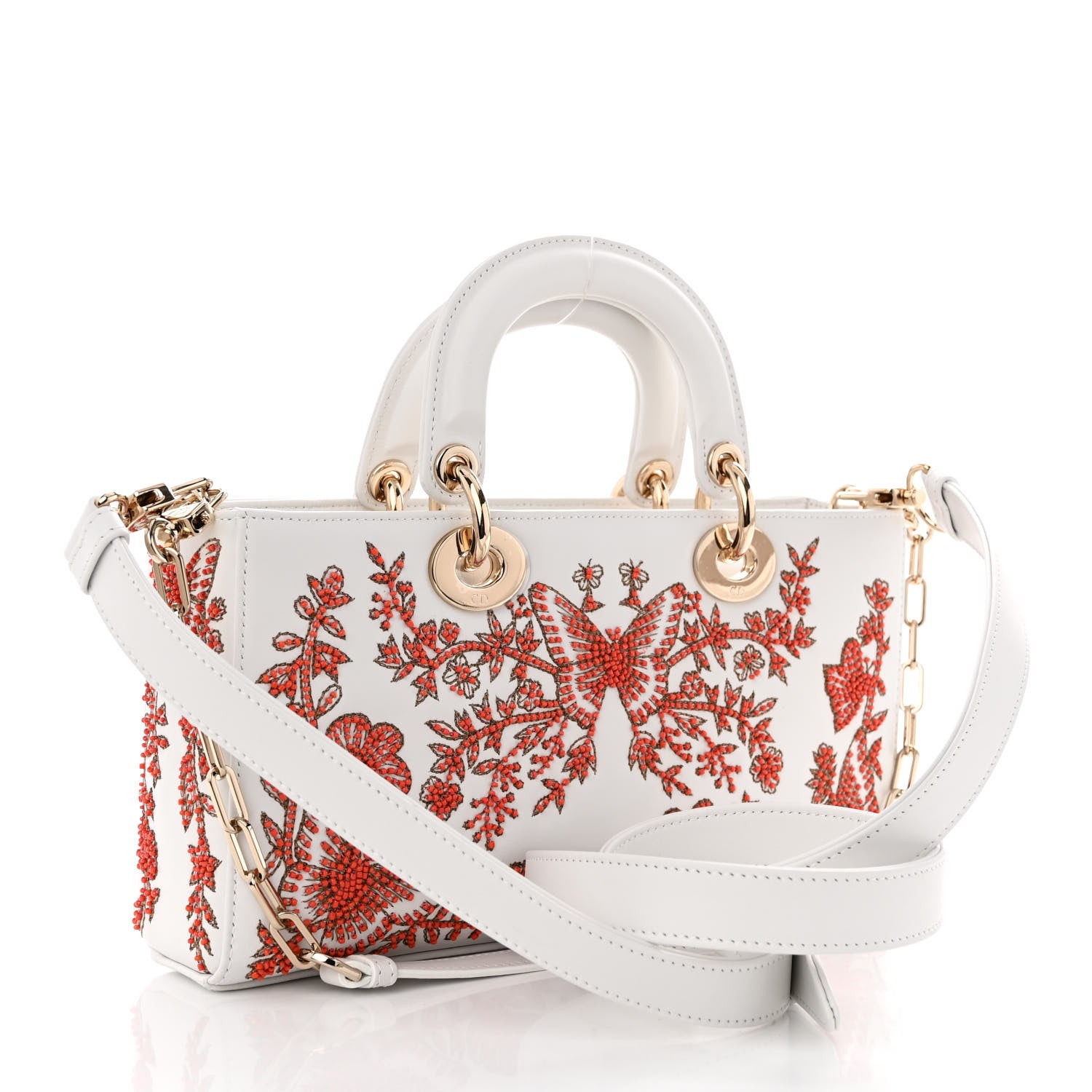Christian Dior Calfskin Bead Embroidered Ramage Butterfly Lady D-Joy White 3 of 9
