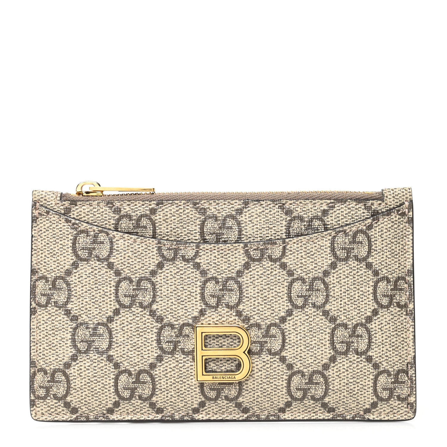 Gucci X BALENCIAGA GG Supreme Monogram Zip Card Case Beige Ebony 1 of 6