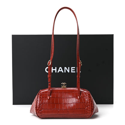 Chanel Calfskin Crocodile Embossed Pretty CC Clutch With Strap Burgundy 11 of 11