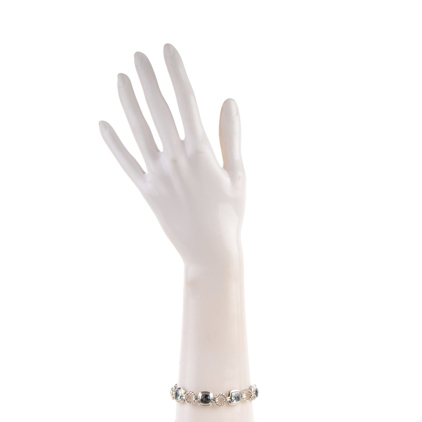 Sterling Silver Blue Topaz 7mm Renaissance Linked Bracelet