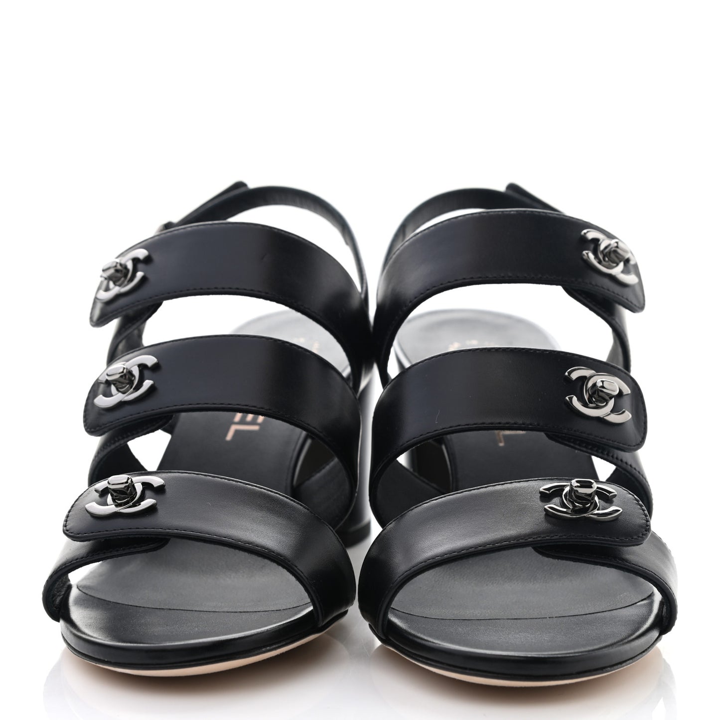 Calfskin CC Turnlock Sandals 37.5 Black